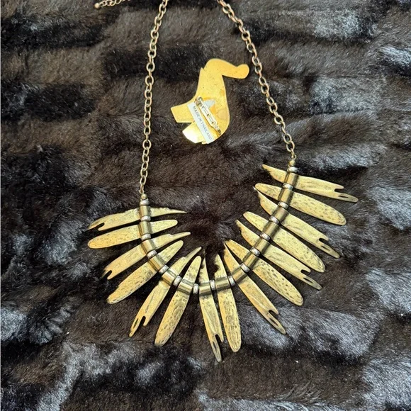 Vintage Brass Statement Necklace & Brass Elephant Brooch - Picture 2 of 3